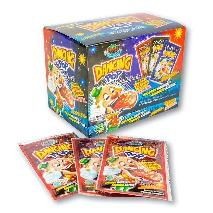 Dancing Pop popping candy box with individual sachets explosive candy featuring cartoon character