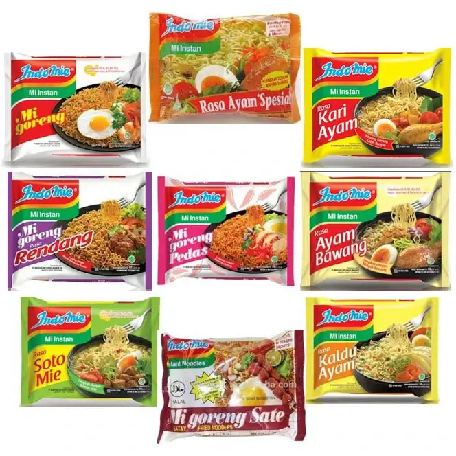 Indomie instant noodles variety pack nine different flavors including ayam goreng, rendang, soto, Fried Noodles, Soup, Chicken Onion, and more