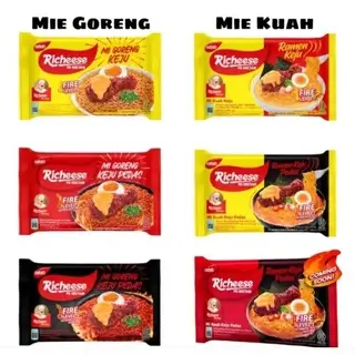 Richese brand instant noodles six flavor varieties fried(Mie Goreng) and soup style(Mie Kuah) Indonesian mi instan products