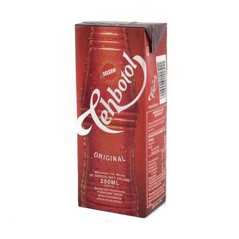 Tehbotol Original ready-to-drink tea in red packaging carton 250ml volume distributed by Sinarmas Marketing
