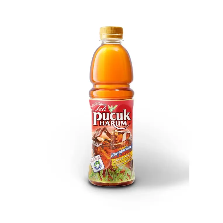 Teh Pucuk Harum jasmine tea beverage in plastic bottle with red label distributed by Sinarmas Marketing