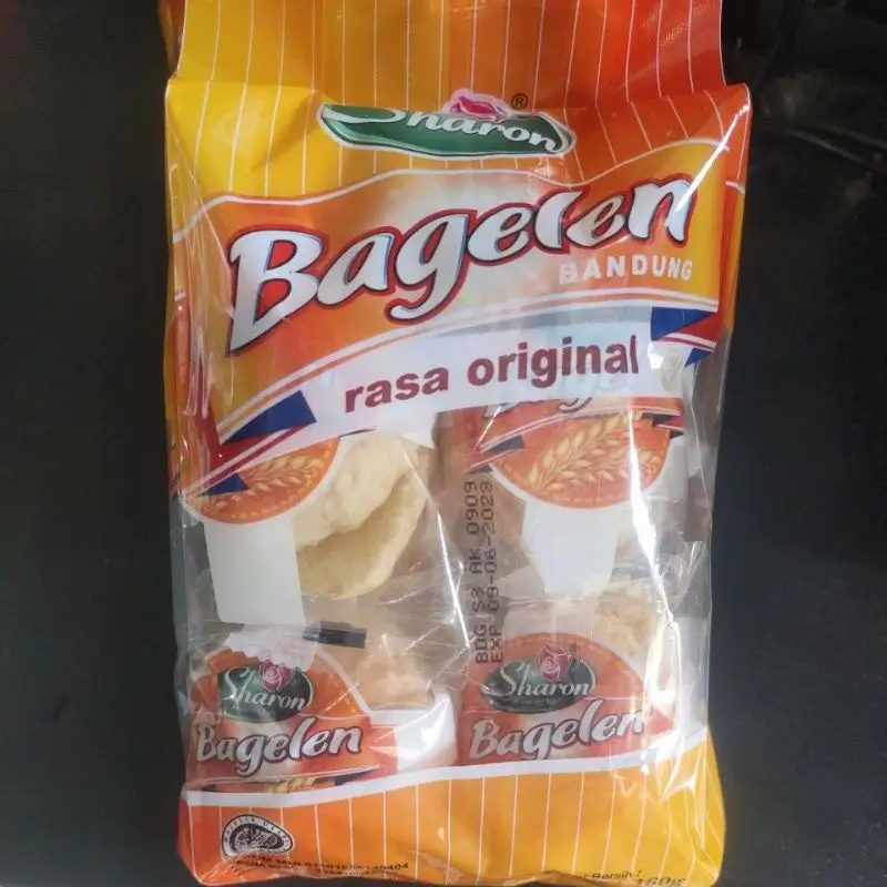 Sharon Bagelen Bandung original flavor Indonesian bread in orange multipack packaging